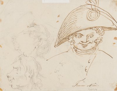 Strona z karykaturami (ołówek, długopis i tusz na papierze) autorstwa Francesco Nenci