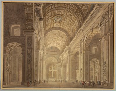 Rysunek, Iluminowane wnętrze kościoła św. Piotra, przed 1787 r. autorstwa Francesco Panini