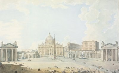 Piotr, Bazylika i Plac (wc nad wyrytym konturem) autorstwa Francesco Panini
