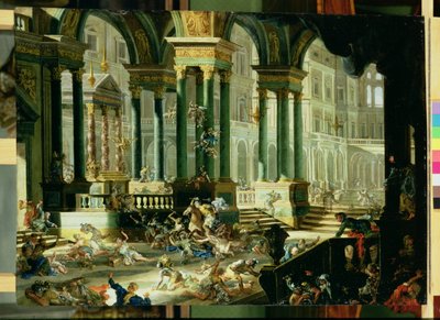 Wypędzenie Heliodora ze Świątyni Salomona (olej na miedzi) autorstwa Francesco Peresi