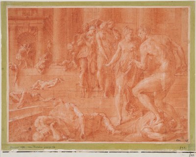 Odysseus befiehlt die Tötung von Penelopes Dienern autorstwa Francesco Primaticcio