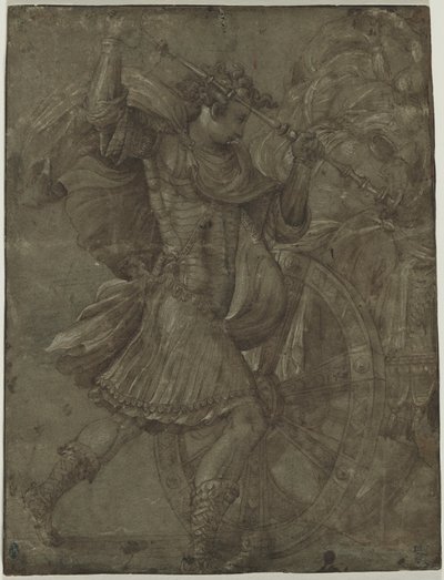 Człowiek w zbroi obok rydwanu, c. 1550. autorstwa Francesco de Rossi Salviati Cecchino