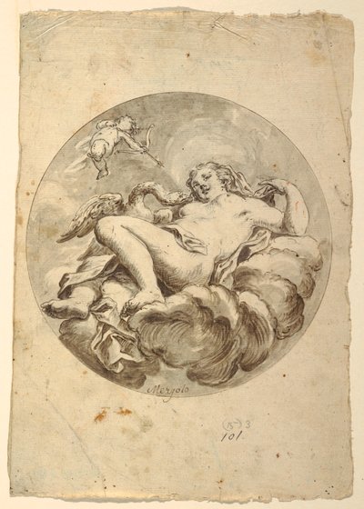 Rysunek, projekt fresku sufitowego: Leda i łabędź, ok. 1775 r. autorstwa Francesco Saverio Mergolo