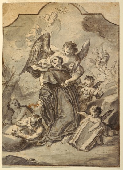Rysunek, Wizja świętego mnicha benedyktyńskiego, 1776 r. autorstwa Francesco Saverio Mergolo