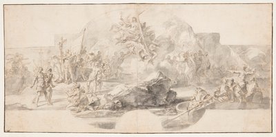 Studium malarskie „Lądowanie Kolumba w Ameryce”, Sala del Minor Consiglio, Palazzo Ducale, Genua, Włochy autorstwa Francesco Solimena