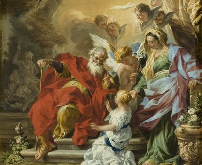 Edukacja Dziewicy, c.1680 (olej na miedzi) autorstwa Francesco Solimena