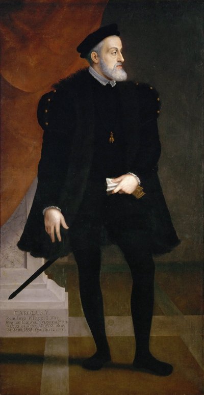 Portret cesarza Karola V (1500-1558) - Francesco Terzio (Terzi) (ok. 1523-1591). olej na płótnie, ok. 1550. Wymiar : 204x108 cm. Muzeum Historii Sztuki, Wiedeń autorstwa Francesco Terzio