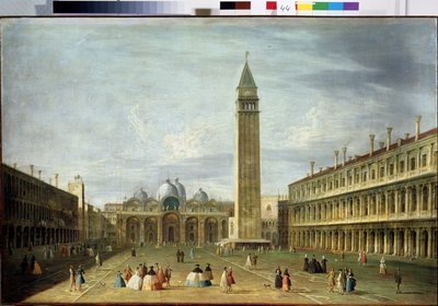 Plac Świętego Marka (San Marco) (lub Piazzetta) w Wenecji z Bazyliką Świętego Marka i Campanile. (Plac Świętego Marka w Wenecji). Obraz Francesco Tironiego (1745-1797). Olej na płótnie, 72 x 109 cm. XVIII-wieczna sztuka wenecka. Państwowe Muzeum Ark autorstwa Francesco Tironi