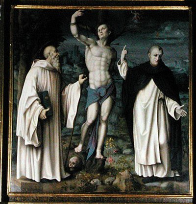 SS. Benedykt, Dominik i Sebastian (olej na panelu) (patrz także 192538 i 192540) autorstwa Francesco Ubertini Il Bacchiacca