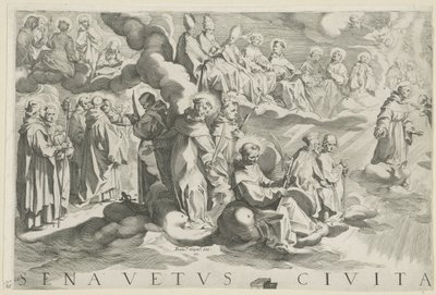 Mapa Sieny (górna lewa część) Senavetus civitas virginis (tytuł na obiekcie) autorstwa Francesco Vanni