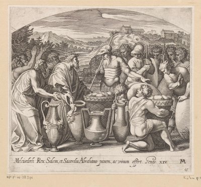 Spotkanie Abrahama z Melchizedekiem Obrazy w loggii Rafaela (tytuł serii) La Sacra Genesi (tytuł serii) autorstwa Francesco Villamena