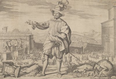 Portret Ioannes Altus Johann Alten, gwardii szwajcarskiej, stojący przy Kwirynale i..., 1623. autorstwa Francesco Villamena