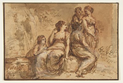 Fünf junge Frauen in einer Landschaft autorstwa Francesco Zuccarelli