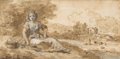 Siedząca dziewczyna w krajobrazie, 1702-88. autorstwa Francesco Zuccarelli
