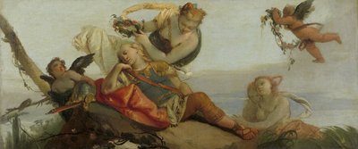 Śpiący Rinaldo w koronie z kwiatami Armida (dawniej zatytułowany Śpiący Mars) autorstwa Francesco Zugno