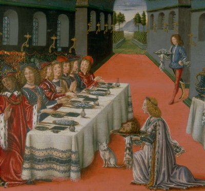 Uczta Heroda. Odcinek z predelli Tabernakulum Najświętszego Sakramentu autorstwa Francesco and Raffaello 1477 c.1520 Botticini