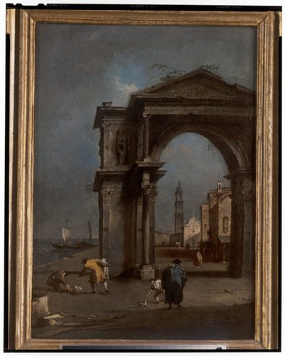 Capriccio mit einem Triumphbogen und städtischem Hintergrund von Francesco and/or Gian Antonio (1699-1761) Guardi