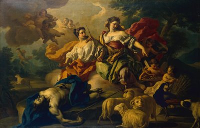 Juno umieszcza Oczy Argo w Ogonie Pawia (olej na płótnie) autorstwa Francesco de Mura