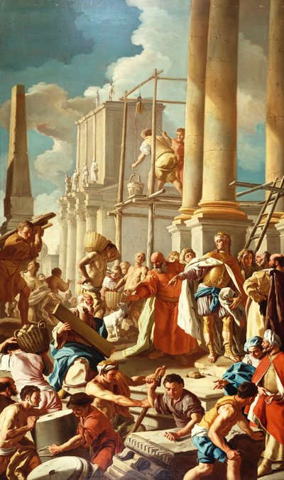 Robert z Anjou budujący kościół Santa Chiara w Neapolu (olej na płótnie) autorstwa Francesco de Mura