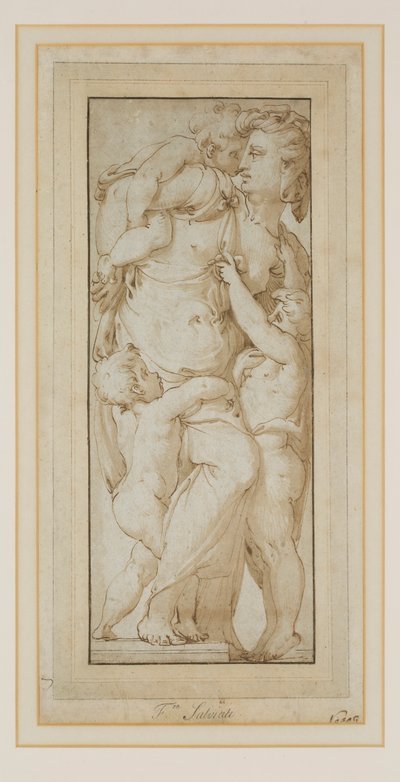 Studium Kobiety i Putti (tusz i pranie) autorstwa Francesco de Rossi (follower of) Salviati