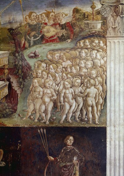 Alegoria miesiąca maja, detal triumfu Apolla, nagie dzieci i dziewięć muz, detal fresku Francesco del Cossy (ok. 1436-ok. 1478) Ferrara (Ferrara) Palazzo Schifanoia, Salone dei Mesi autorstwa Francesco del Cossa