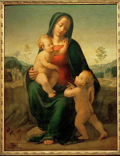 Madonna z Dzieciątkiem i Janem Chrzcicielem (obraz na drewnie) autorstwa Francesco di Cristofano Franciabigio
