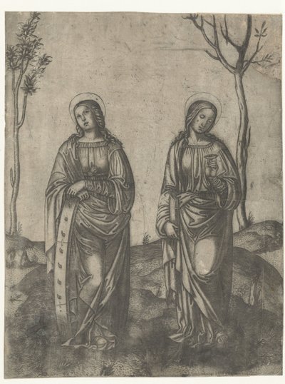Święta Katarzyna ze zepsutym kołem i Łucja z oczami na talerzu autorstwa Francesco di Francia (attributed to)