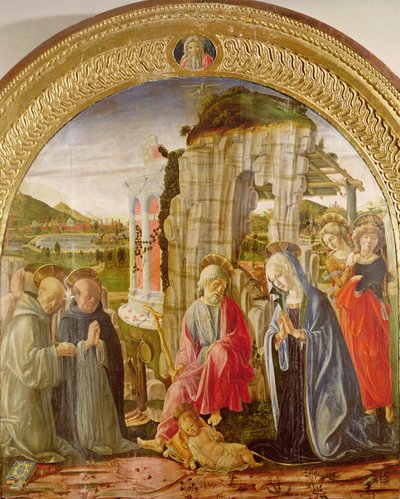 Adoracja Dzieciątka św. Ambrożego i św. Bernarda (olej na desce) autorstwa Francesco di Giorgio Martini