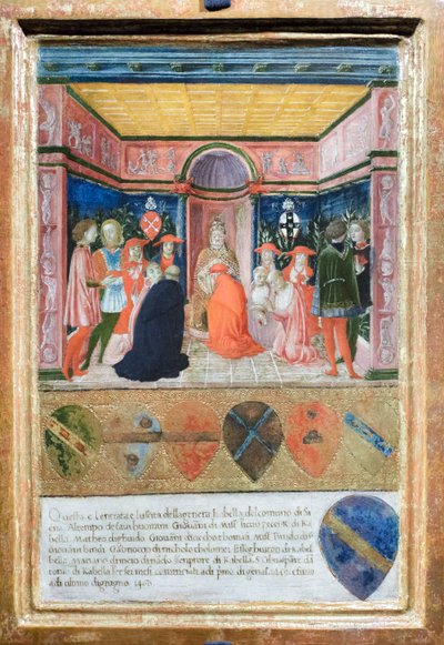 Pius II mianuje kardynałem swojego bratanka Francesco Tedeschini Piccolomini, ok. 1485-90 (tempera i złoto na panelu) autorstwa Francesco di Giorgio Martini