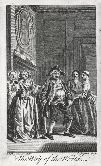Scena z The Way of the World, William Congreve (1670-1729), rycina Charlesa Grignona z rysunku Francisa Haymana w Lincoln