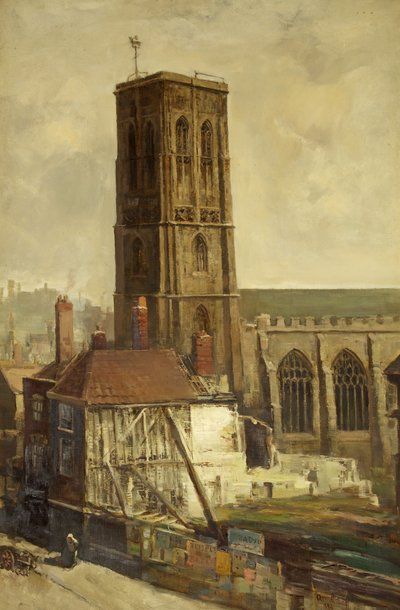 Widok na kościół świątynny (olej na płótnie) autorstwa Francis Abel William Taylor Armstrong