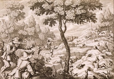 Łowienie kuców, rycina Wacława Hollara, 1671 r. autorstwa Francis Barlow