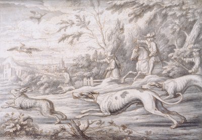 Hare Hunting (pióro, brązowy tusz i szare pranie na papierze) autorstwa Francis Barlow