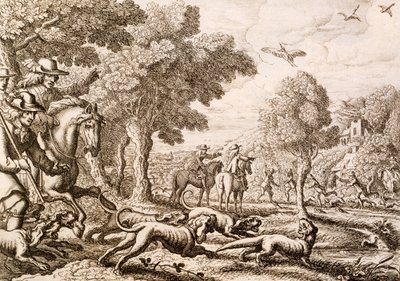 Polowanie na wydry nad rzeką, ryty Wenceslaus Hollar, 1671 autorstwa Francis Barlow