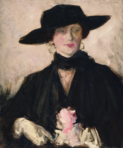 Dama w czarnym kapeluszu (olej na płótnie) autorstwa Francis Campbell Boileau Cadell