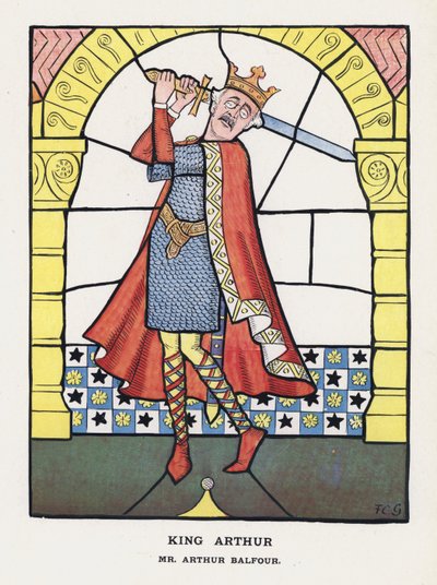 Król Artur, pan Arthur Balfour (kolor lito) autorstwa Francis Carruthers Gould