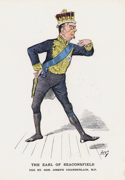 Hrabia Beaconsfield, The Rt Hon Joseph Chamberlain (kolor lito) autorstwa Francis Carruthers Gould