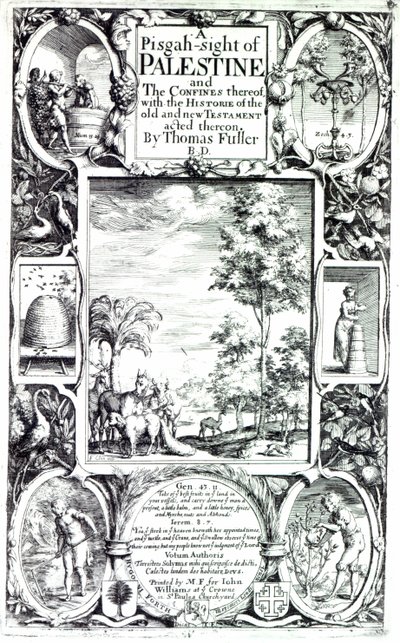 Strona tytułowa książki Thomasa Fullera „A pisgah-sight of Palestine” opublikowanej w 1650 r. autorstwa Francis Cleyn