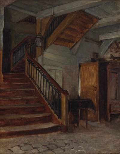 Wnętrze sali z krętymi schodami, koniec XIX-początek XX wieku. autorstwa Francis Davis Millet