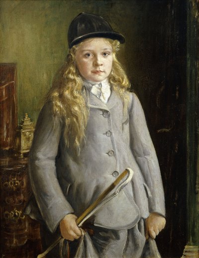 Portret dziewczyny, stojącej do połowy długości, w stroju jeździeckim autorstwa Francis Dodd