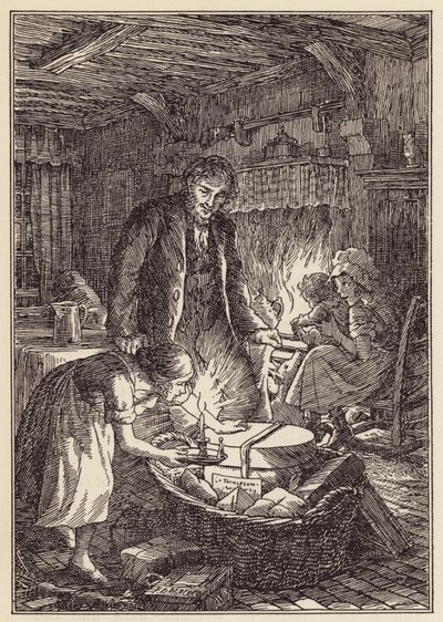 Ilustracja do Świerszcza na ognisku autorstwa Charlesa Dickensa (kolorowa litografia) autorstwa Francis Donkin Bedford