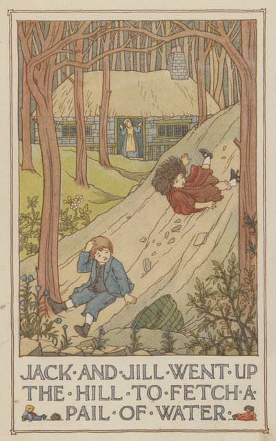 Jack i Jill poszli na wzgórze po wiadro wody (kolorowa litografia) autorstwa Francis Donkin Bedford