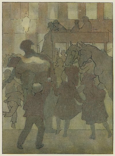 Londyn: W londyńskiej mgle (kolorowa litografia) autorstwa Francis Donkin Bedford