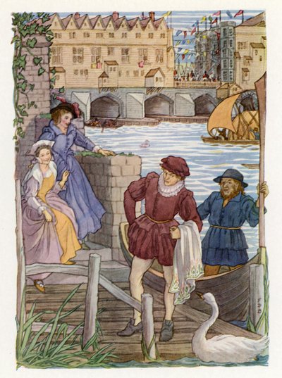 Wesoła Anglia: London Bridge (kolorowa litografia) autorstwa Francis Donkin Bedford