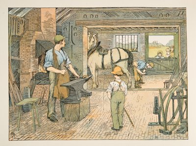 The Blacksmith, z Four and Twenty Toilers, wyd. 1900 (kolorowa litografia) autorstwa Francis Donkin Bedford