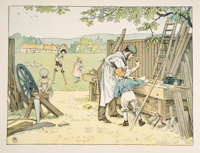 The Carpenter, od Four and Twenty Toilers, pub. 1900 (kolorowa litografia) autorstwa Francis Donkin Bedford