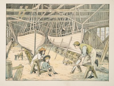 The Shipbuilder, od Four and Twenty Toilers, wyd. 1900 (kolorowa litografia) autorstwa Francis Donkin Bedford