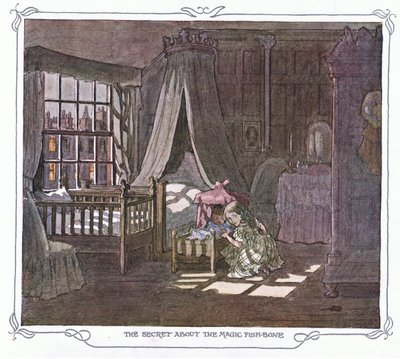 Sekret magicznej rybiej ości, z książki The Magic Fishbone wydanej przez Warne  Co, ok. 1940 r. (kolorowa litografia) autorstwa Francis Donkin Bedford