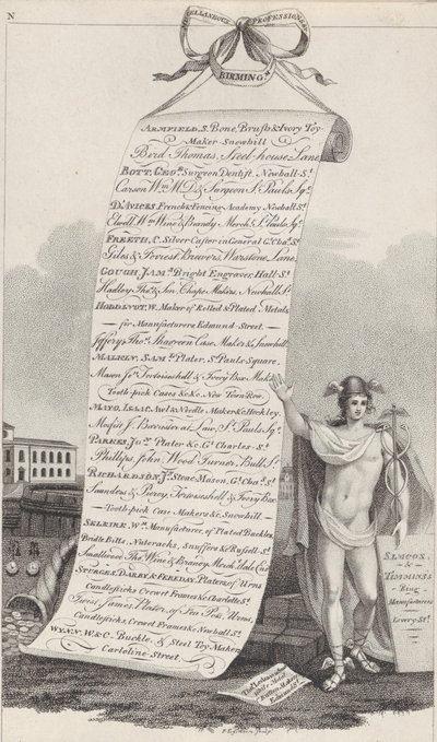 Karta handlu na różne zawody i inne, Birmingham, 1800 autorstwa Francis Eginton