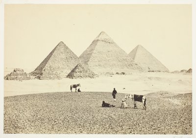 Piramidy El Geezeh, od południowego zachodu, 1857. autorstwa Francis Frith